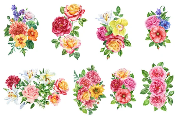一套水彩画 用于婚宴请帖 印刷和面料 花和叶子 高质量的例证 — 图库照片