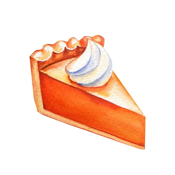 Piece Pumpkin Pie Isolated White Background Drawn Watercolor High Quality — Stock Photo, Image