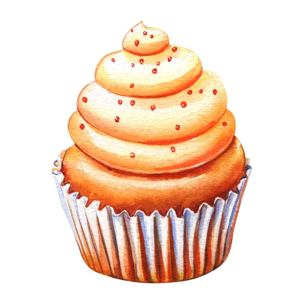 Pumpkin Cupcake Isolated White Background Drawn Watercolor High Quality Illustration — Stock Photo, Image