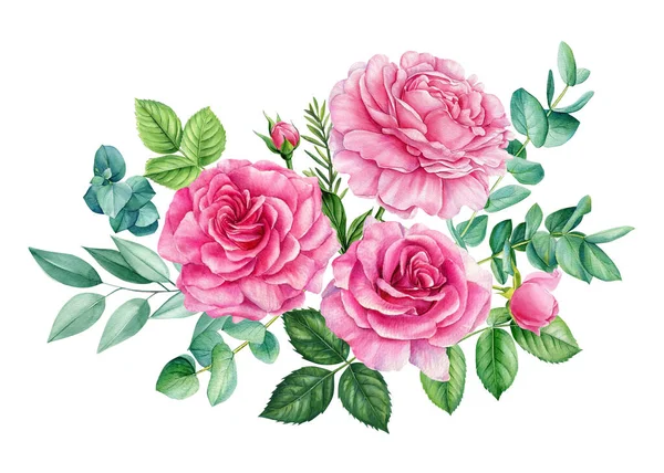Krásné Květiny Izolované Bílém Pozadí Ručně Kreslené Akvarelem Kytice Jemných — Stock fotografie