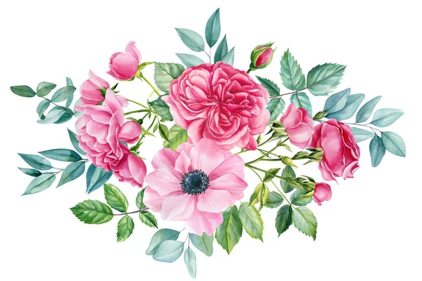 白い背景に孤立した美しい花 手描きの水彩画 繊細な花の花束 高品質のイラスト — ストック写真