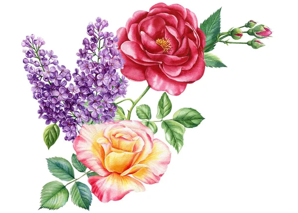 Fiori Isolati Sfondo Bianco Bouquet Fiori Acquerello Illustrazioni Floreali Invito — Foto Stock