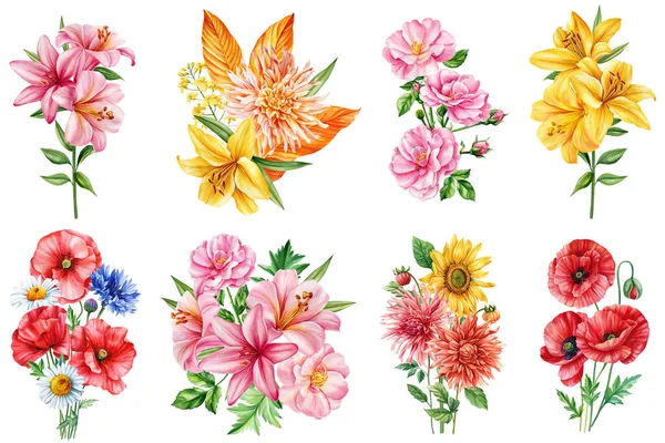 수채화 해바라기 수채화 디자인 요소와 꽃다발 품질의 일러스트 — 스톡 사진