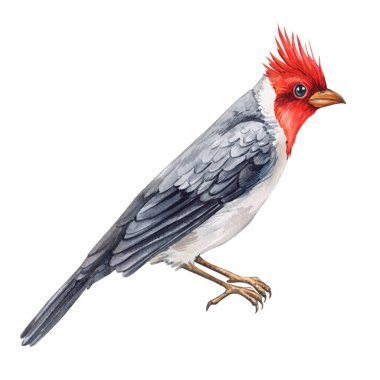 Suluboya kuş. Kardinal beyaz arka planda izole edilmiş. Beyaz arkaplanda suluboya çizimi. Yüksek kaliteli illüstrasyon