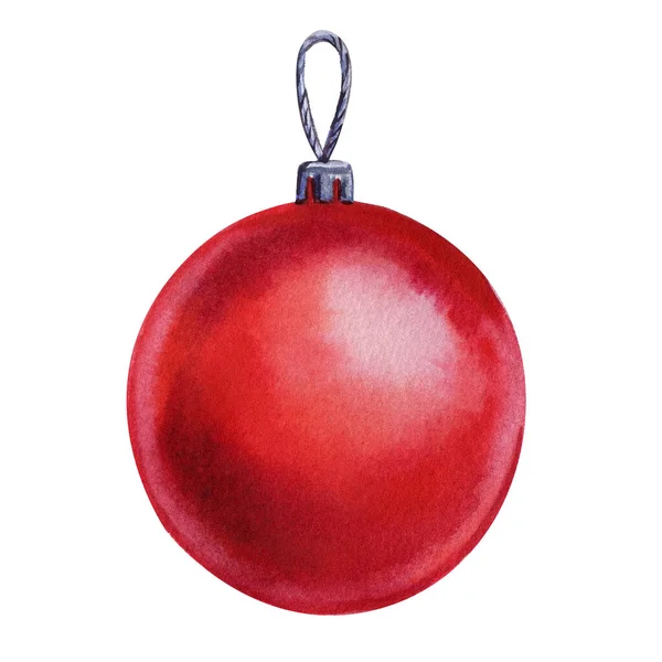 Κόκκινη Χριστουγεννιάτικη Μπάλα Απομονωμένη Λευκό Φόντο Χειροποίητη Μοντέρνα Ακουαρέλα Εικονογράφηση — Φωτογραφία Αρχείου