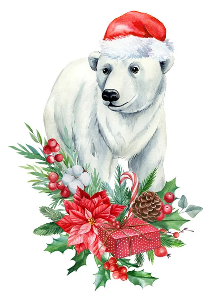 Christmas holiday animal, cute arctic animal colored watercolor illustration. High quality illustration