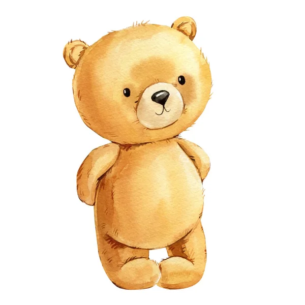 Teddy Bear on isolated background, watercolor illustration. Cartoon cute teddy bear toy. High quality illustration