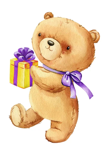 Urso Desenhado Mão Aquarela Fundo Isolado Branco Para Cartões Convites — Fotografia de Stock