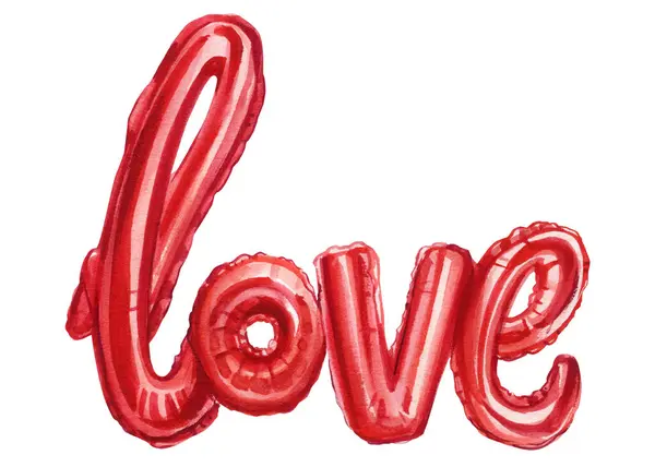 Amor Vermelho Balões Coração Cartão Dia Dos Namorados Ilustração Aquarela — Fotografia de Stock