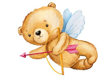 Oyuncak ayı izole edilmiş beyaz arka planda. Suluboya çocuk resimleri, dizayn için şirin bebek ayılar, klipsleme. Yüksek kaliteli illüstrasyon