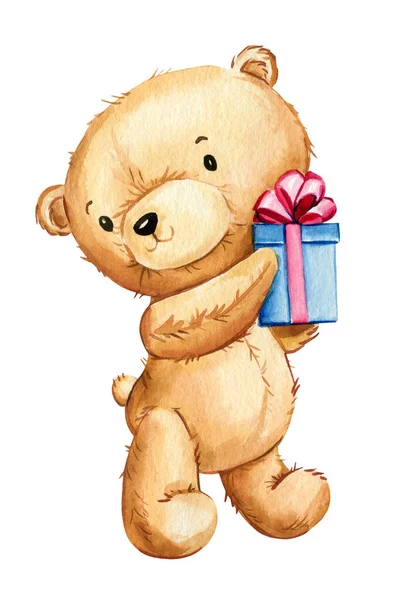 Ursos Pelúcia Fundo Branco Isolado Watercolor Crianças Ilustração Urso Bebê — Fotografia de Stock
