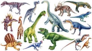 Beyaz arka planda izole edilmiş gerçekçi bir dinozor. Ansiklopedi ansiklopedisi için elle boyanmış dinozor resimleri. Dino clipart. Yüksek kaliteli illüstrasyon