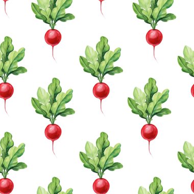 Gerçekçi turp, pürüzsüz arka plan, botanik boyalı mutfak tasarımı kumaş, tekstil, kağıt, duvar kağıdı. Yüksek kaliteli illüstrasyon