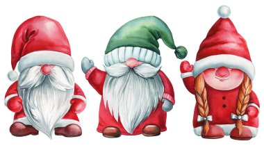 Şenlikli tatil cüceleri, suluboya resimli şirin kış arkadaşları izole. Neşeli suluboya Noel Amigo Clipart cücesi. Yüksek kaliteli illüstrasyon