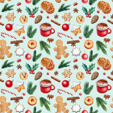 Şenliksiz suluboya Noel tasarımı. Elle boyanmış kırmızı araba, tarçın çubukları ve yemyeşil dekor. Samimi, sorunsuz bir tatil modeli. Yüksek kaliteli illüstrasyon