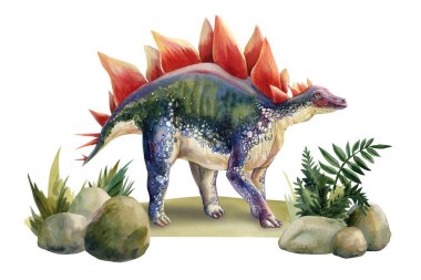 Beyaz arka planda izole edilmiş gerçekçi dinazor çizimi, el yapımı dinazor sanatı, klasik suluboya tarzı. Dinozorlar. Yüksek kaliteli illüstrasyon