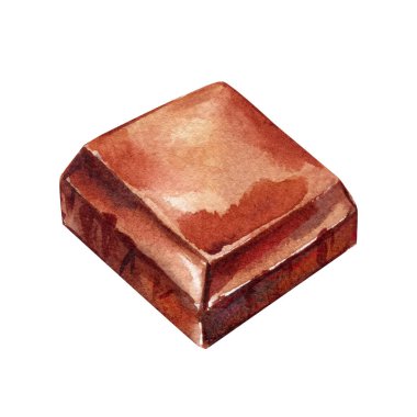 Suluboya çikolata, elle boyanmış tek siyah çikolata karesi, tatlı tatlı, şeker, izole edilmiş gerçekçi yemek çizimi. Yüksek kaliteli illüstrasyon