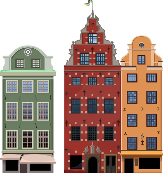 이것은 스톡홀름에 스톡홀름에 스토르겟 스탠에 유명한 16세기 랜드마크 건물입니다 타운은 — 스톡 벡터