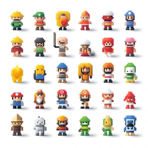 Stock image pixel harmony is a lively tribute to classic x-bit games. The canvas bursts with iconic characters, from plumbers to warriors, forming a colorful mosaic of pixelated nostalgia. The artwork captures