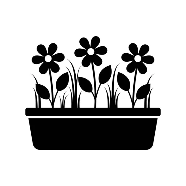 Flowers Grass Flowerpot Isolated White Background Vector Icon — Stock Vector