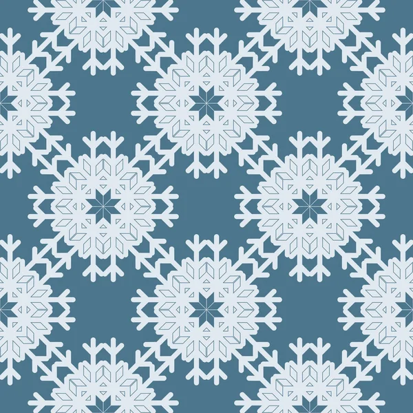 蓝色背景上的几何无缝雪花纹理 家居装饰 圣诞和新年背景 邀请函和纸包装的精致单色矢量图案 — 图库矢量图片