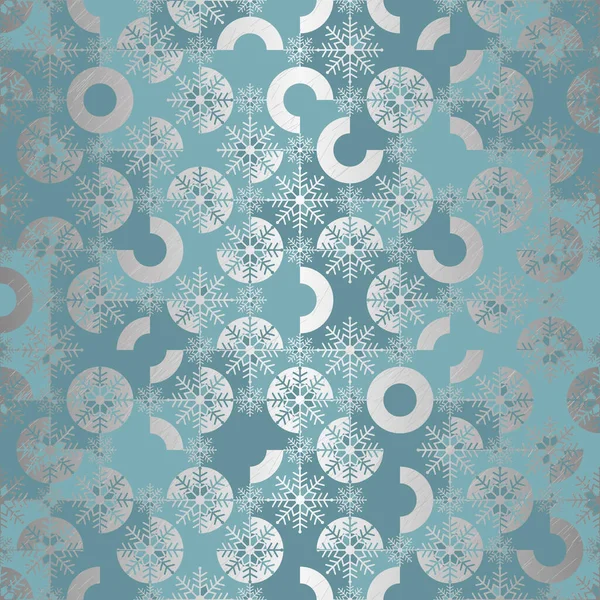 Kreative Nahtlose Schneeflockentextur Auf Blauem Hintergrund Elegantes Geometrisches Silberfolienvektormuster Mit — Stockvektor