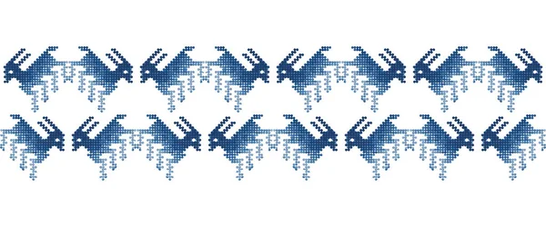 Голубой Монохромный Прыжок Горошек Олени Создают Зигзагообразный Рисунок Граница Белом — стоковый вектор