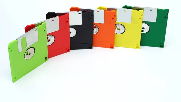 Beyaz Arka Planda Disketler Çok Renkli Disketler — Stok fotoğraf