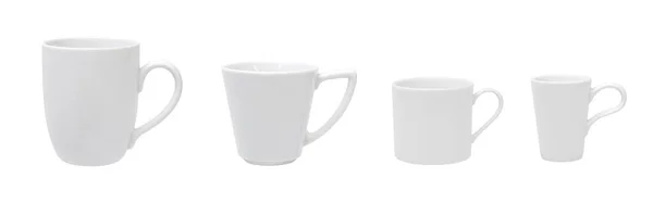 Різні Білі Чашки Кави Білому Відсічним Контуром — стокове фото