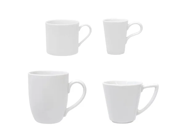 Verschiedene Weiße Kaffeebecher Auf Weiß Mit Clipping Pfad — Stockfoto