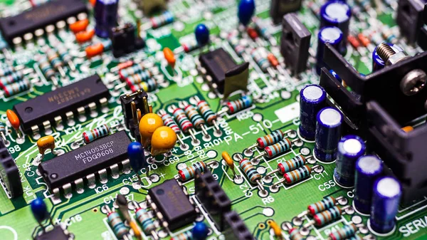 Elektronica Aan Boord Van Elektrische Circuits Close Shot Selectieve Focus — Stockfoto