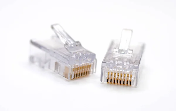 Detailní Záběr Konektorů Rj45 Bílém Pozadí — Stock fotografie