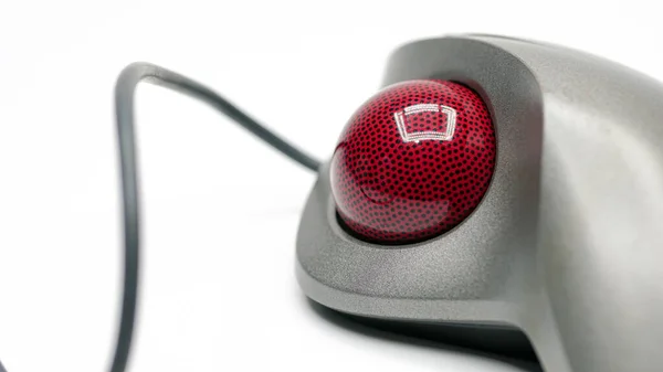 Closeup of computer mouse on white background