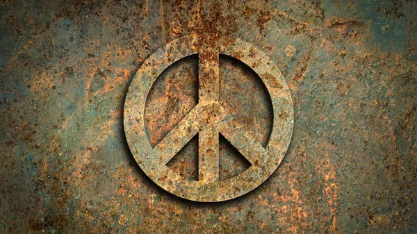 Símbolo Paz Com Fundo Metálico Enferrujado Nenhum Conceito Guerra — Fotografia de Stock