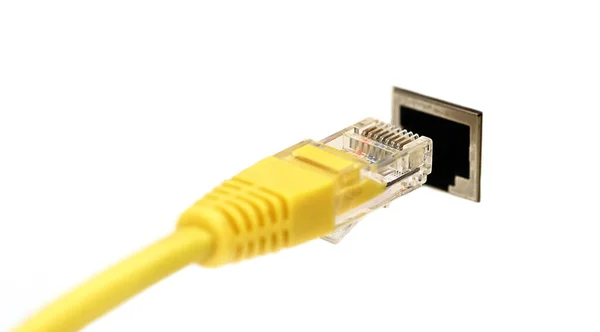 Lan Netzwerk Und Internetanschluss Ethernet Rj45 Kabel Mit Modem Router — Stockfoto