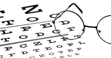 Beyaz arkaplanda siyah gözlük test tablosu.
