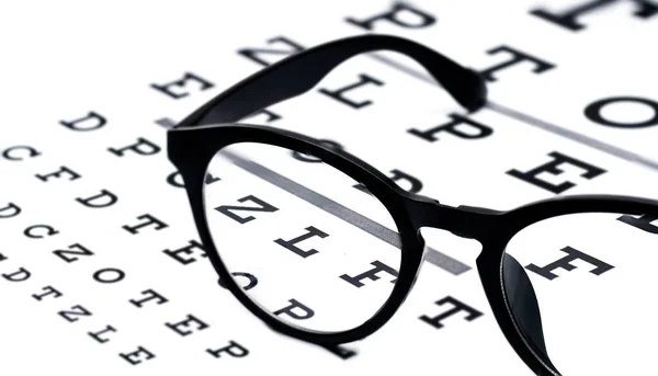 Svart Glasögon Ögontest Diagram Vit Bakgrund — Stockfoto