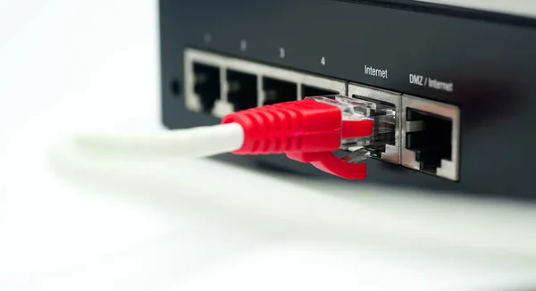 Jaringan Lan Dan Koneksi Internet Kabel Ethernet Rj45 Dengan Router — Stok Foto