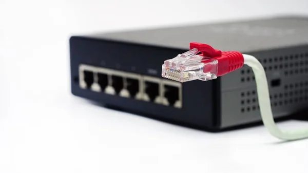 Jaringan Lan Dan Koneksi Internet Kabel Ethernet Rj45 Dengan Router — Stok Foto