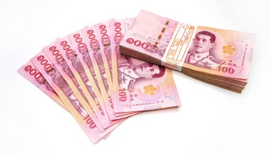 Tayland parası 100 baht banknot. Tayland banknotları. Thai 100 baht ile para geçmişi. İş konsepti, finans. Tayland banknotları..
