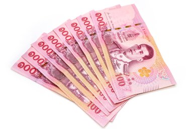 Tayland parası 100 baht banknot. Tayland banknotları. Thai 100 baht ile para geçmişi. İş konsepti, finans. Tayland banknotları..