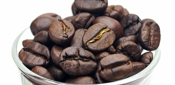 Kávébab Izolált Fehér Háttér Üveg Kávé Háttér Vagy Textúra Koncepció — Stock Fotó
