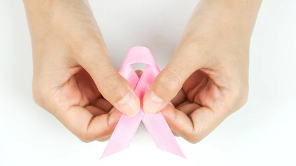 Donna Possesso Nastro Educare Sul Cancro Rosa Assistenza Sanitaria Concetto — Foto Stock