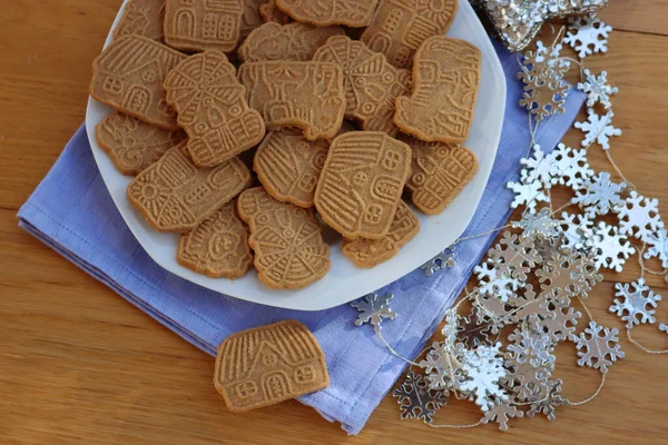 Biscoitos Tradicionais Norte Europa Chamados Speculoos Mesa Madeira Cookies Festivos — Fotografia de Stock