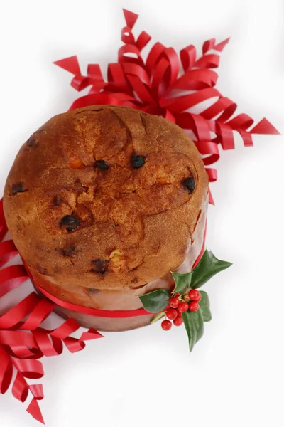 Kue Natal Italia Tradisional Yang Disebut Panettone Dengan Hiasan Meriah — Stok Foto