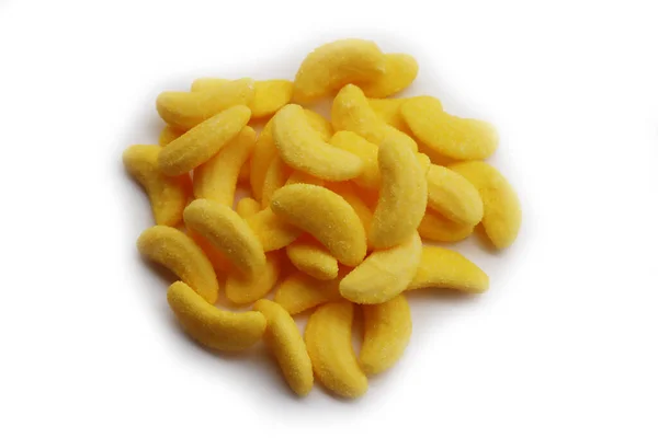Gele Gelei Banaan Snoepjes Geïsoleerd Witte Achtergrond Kauwgom Snoep — Stockfoto
