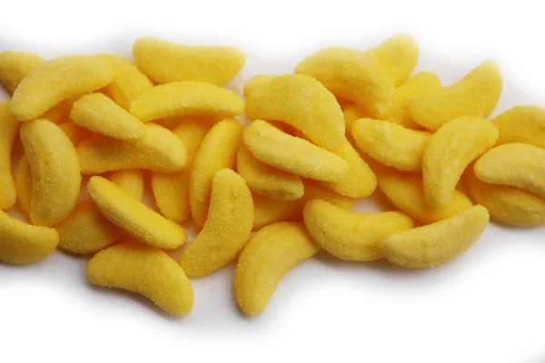 Žluté Želé Banánové Bonbóny Izolované Bílém Pozadí Gumové Bonbóny — Stock fotografie