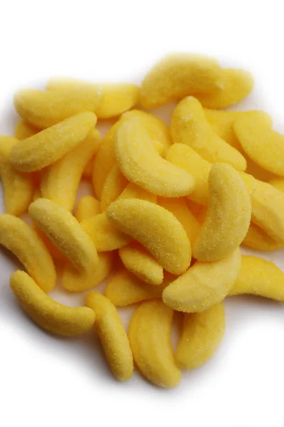 Γλυκά Μπανάνας Κίτρινο Ζελέ Απομονωμένα Λευκό Φόντο Γλυκοκαραμέλες — Φωτογραφία Αρχείου