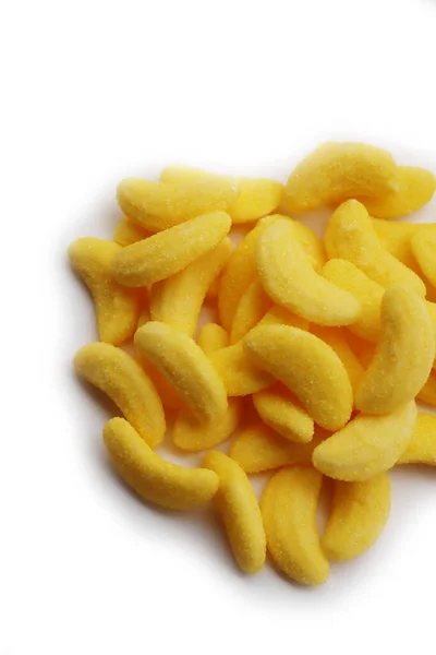 Γλυκά Μπανάνας Κίτρινο Ζελέ Απομονωμένα Λευκό Φόντο Γλυκοκαραμέλες — Φωτογραφία Αρχείου