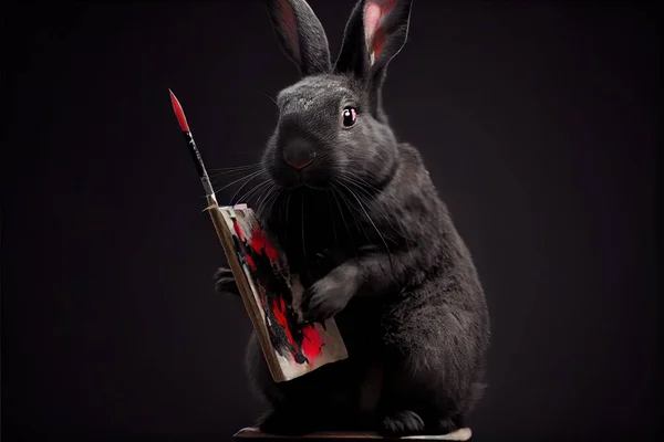 rabbit with a black bow tie on a gray background